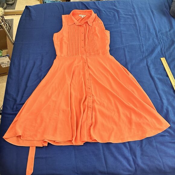 Nanette Lepore Dress Size 8 Orange Aline Sleeveless Midi *flaw Button - Picture 1 of 5